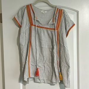 Black and white strip blouse with orange and yellow embroidery